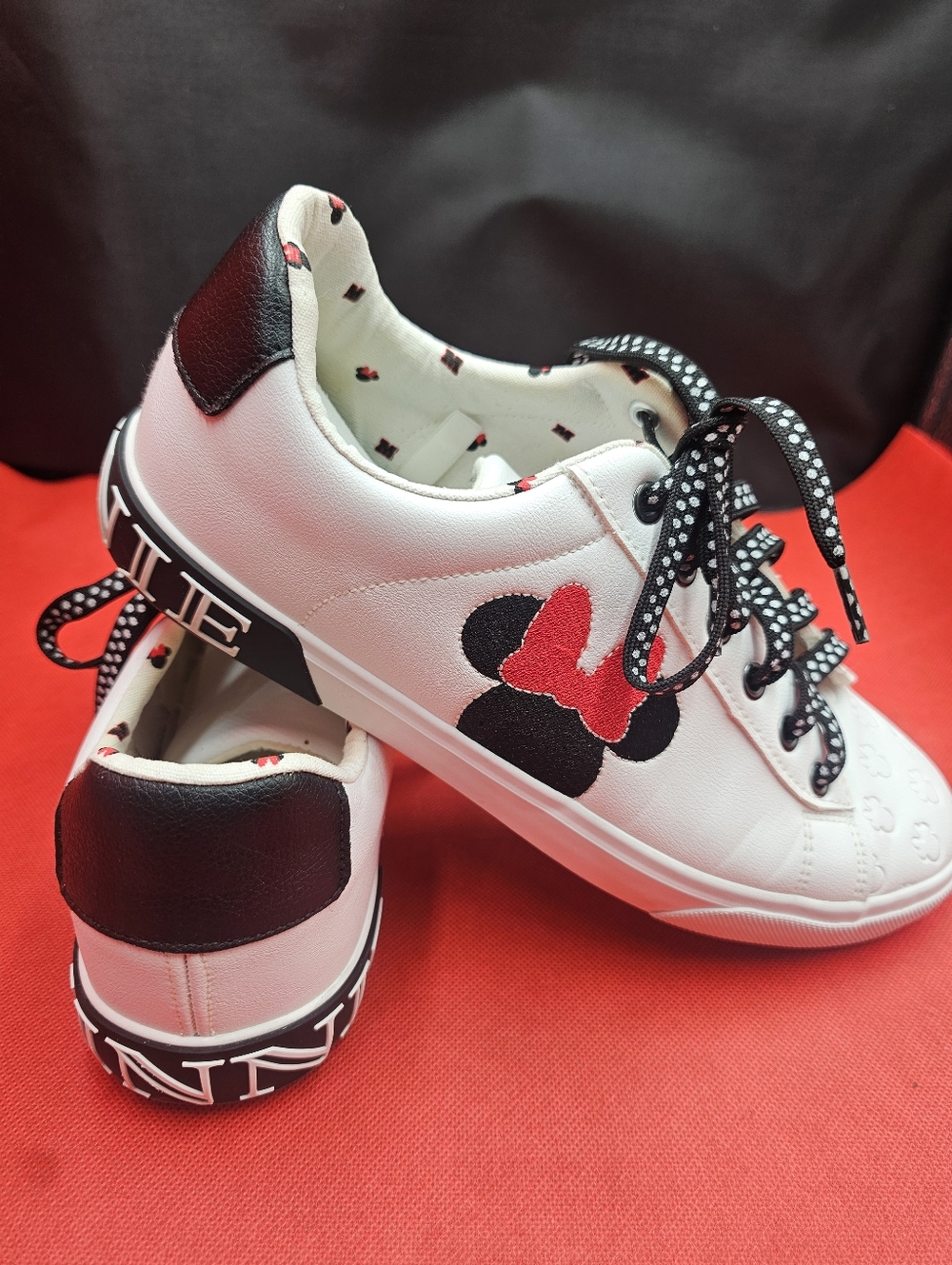 White Sneakers with Black & Red Minnie Accent